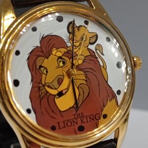 VTG Disney Timex The Lion King Watch Simba 90's Gold‎ tone Black  New Battery